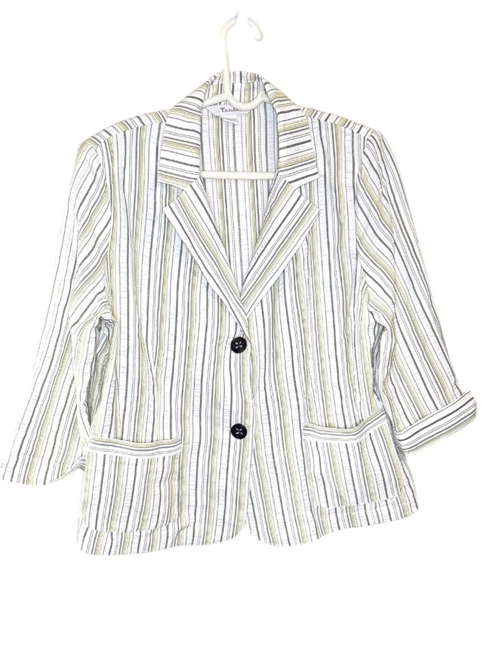 TanJay Striped Blazer Jacket White Gray Yellow Size 14 Lightweight
